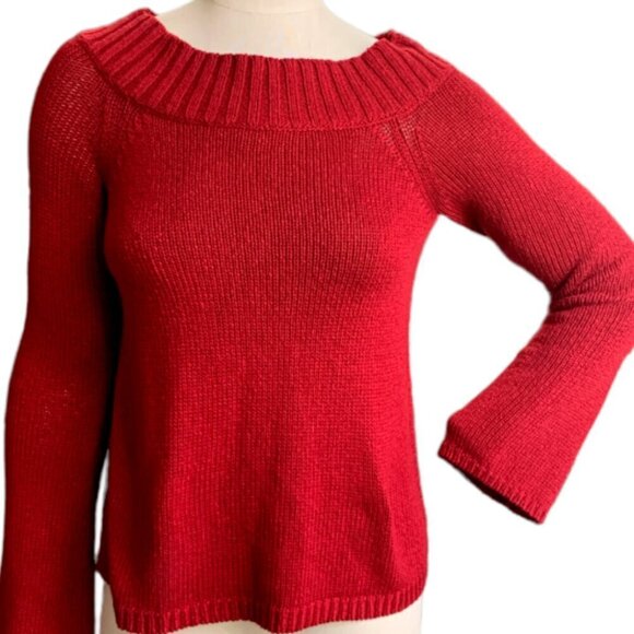 Ann Taylor Loft Boat Neck Long Flare Sleeve Sweater S Red #59L - Picture 2 of 7